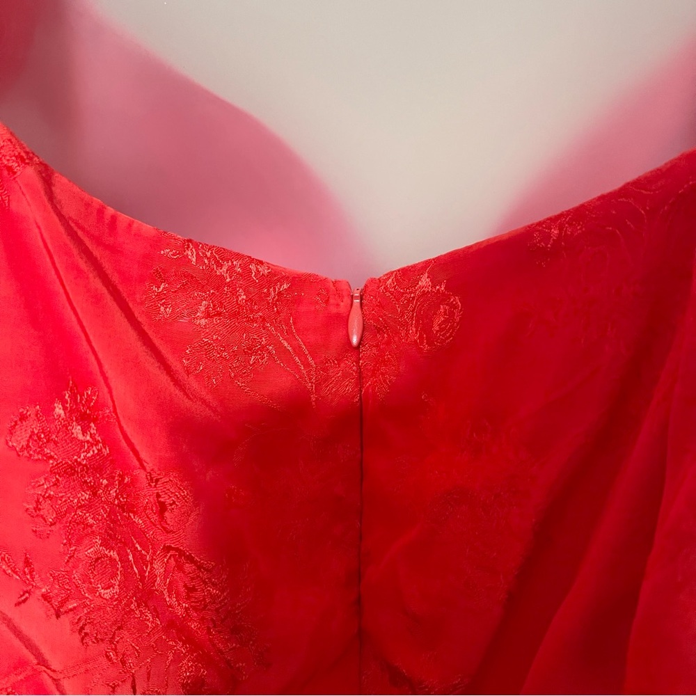 NWT XL Lulu's Effervescent Afternoon Red Satin Flutter Sleeve Midi Dress - Picture 10 of 16